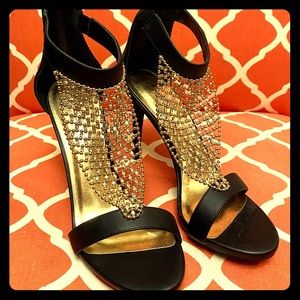 Thalia gold jeweled heels. NWOT. Size 9.5M